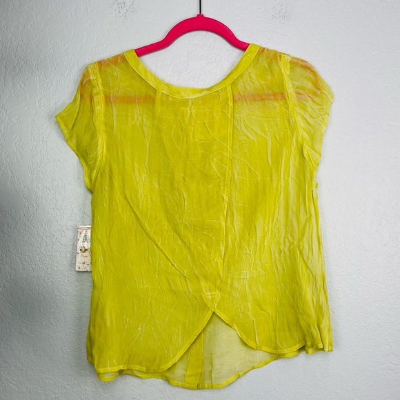 Free People Spellbound Collar Button Up Sheer open back Blouse in Golden Moss - Picture 5 of 6